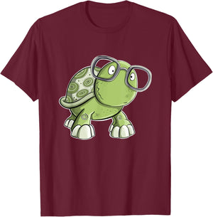 Funny Nerd Turtle With Glasses For Reptile Lover T-Shirt - T-Shirt | Maroon