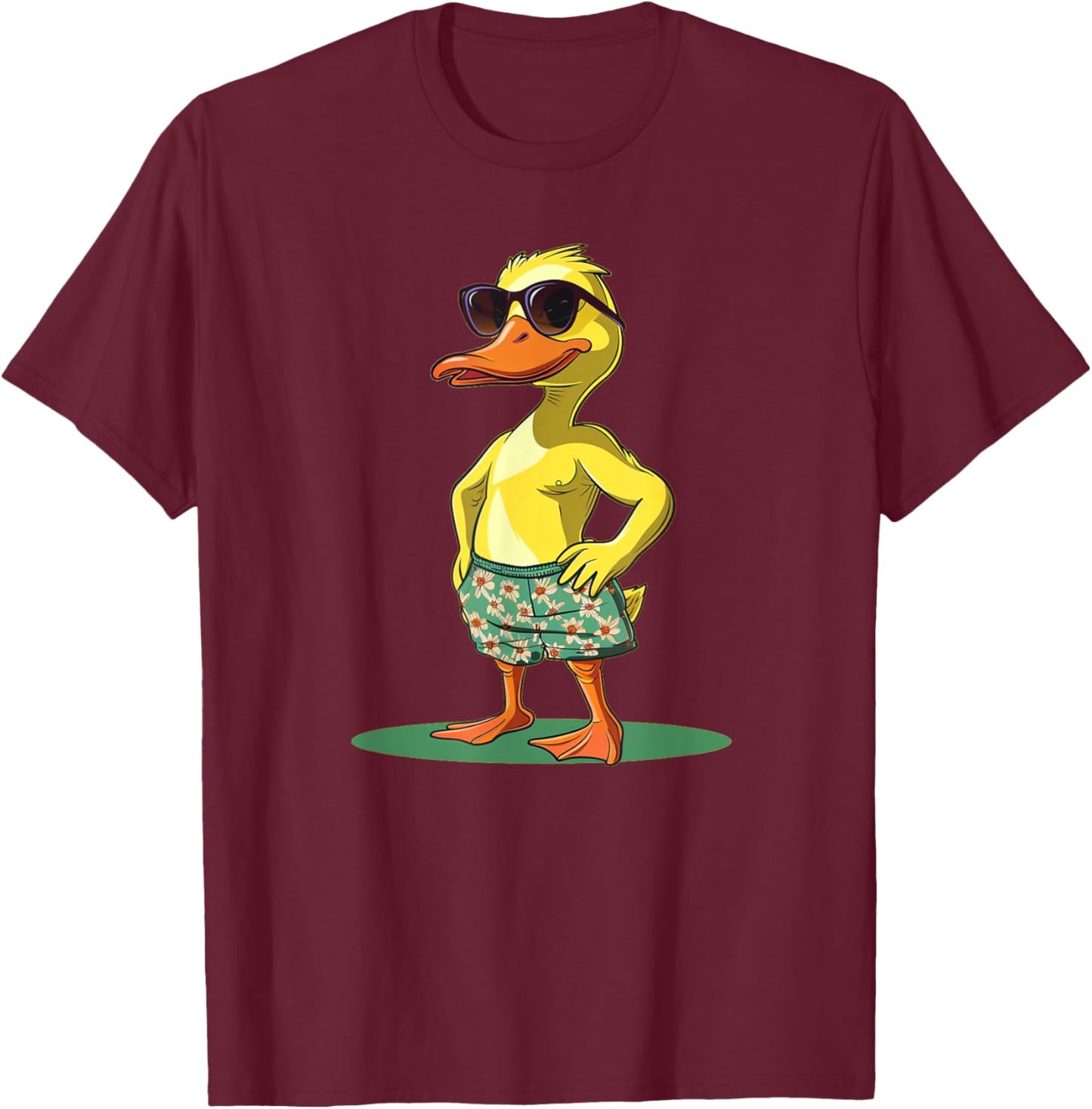 Cool Duck in Shorts and Sunglasses for Summer Fans Men Women Kids T-Shirt - T-Shirt | Maroon