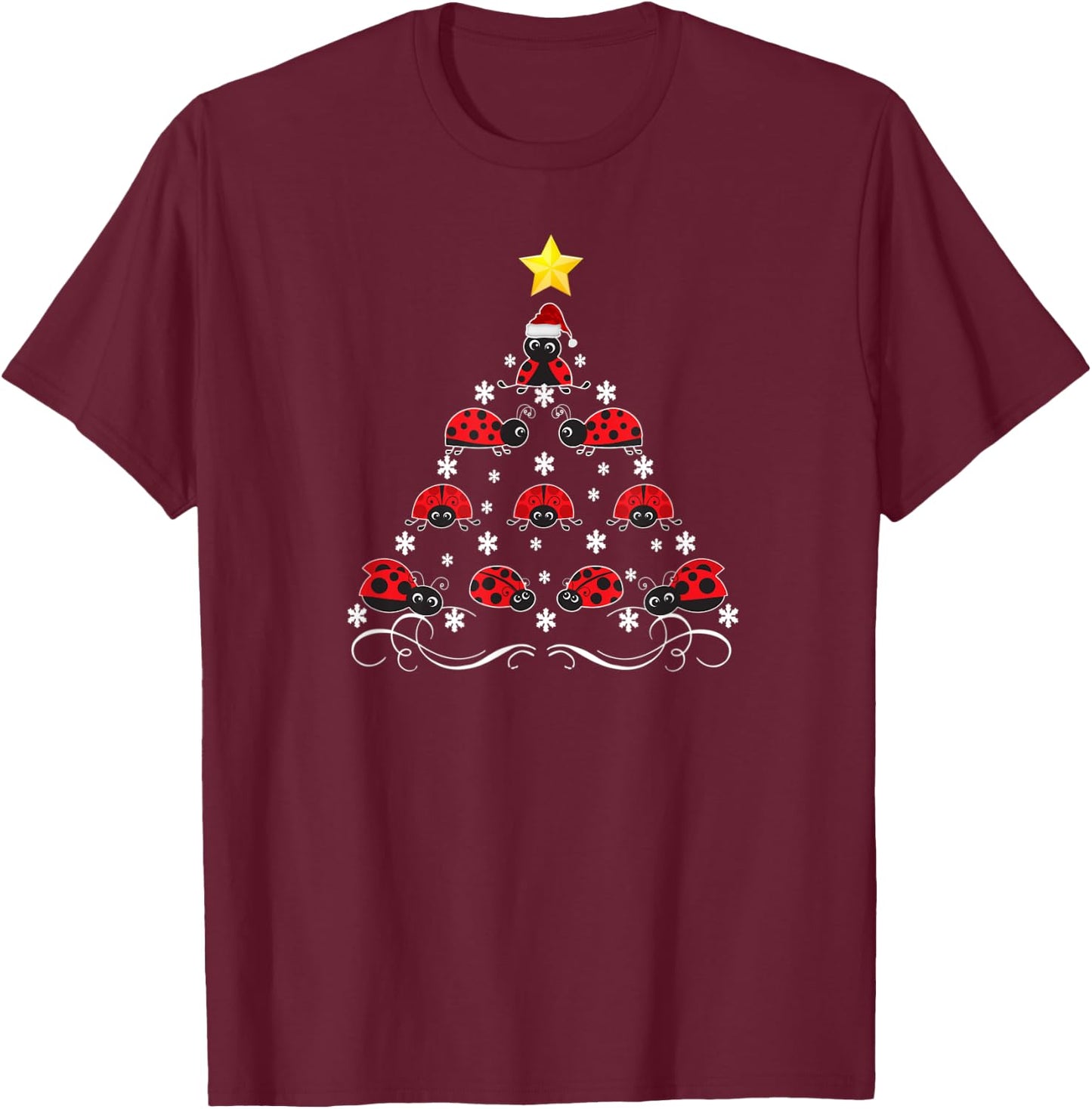 Ladybug Christmas Tree T-Shirt - T-Shirt | Maroon