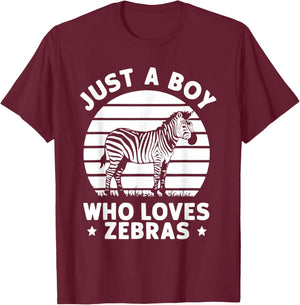 Just A Boy Who Loves Zebras T-Shirt - T-Shirt | Maroon