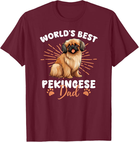 Pekingese Groovy World's Best Pekingese Dad T-Shirt - T-Shirt | Maroon