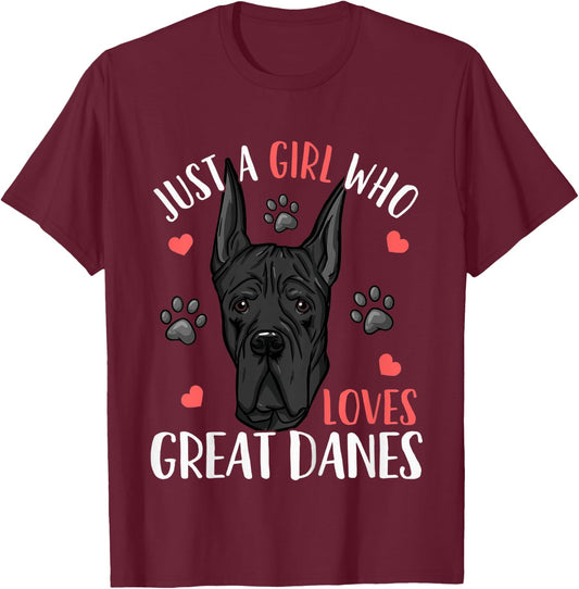 Kids Great Dane Just A Girl Who Loves Great Danes Gift T-Shirt - T-Shirt | Maroon