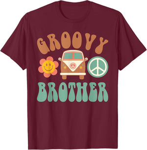 Retro Groovy Brother Matching Family Birthday Party T-Shirt - T-Shirt | Maroon