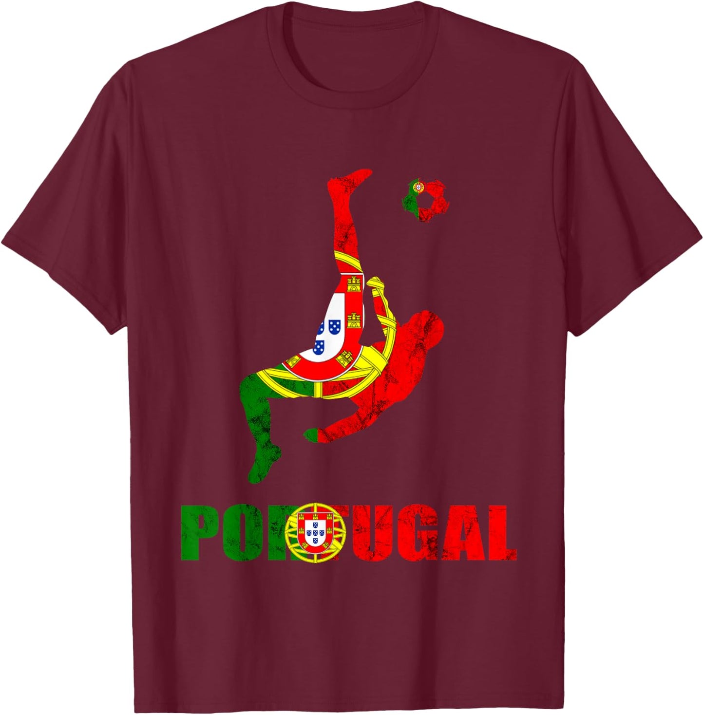 Futebol Portugal Portuguese Soccer Player Portuguese Flag T-Shirt - T-Shirt | Maroon