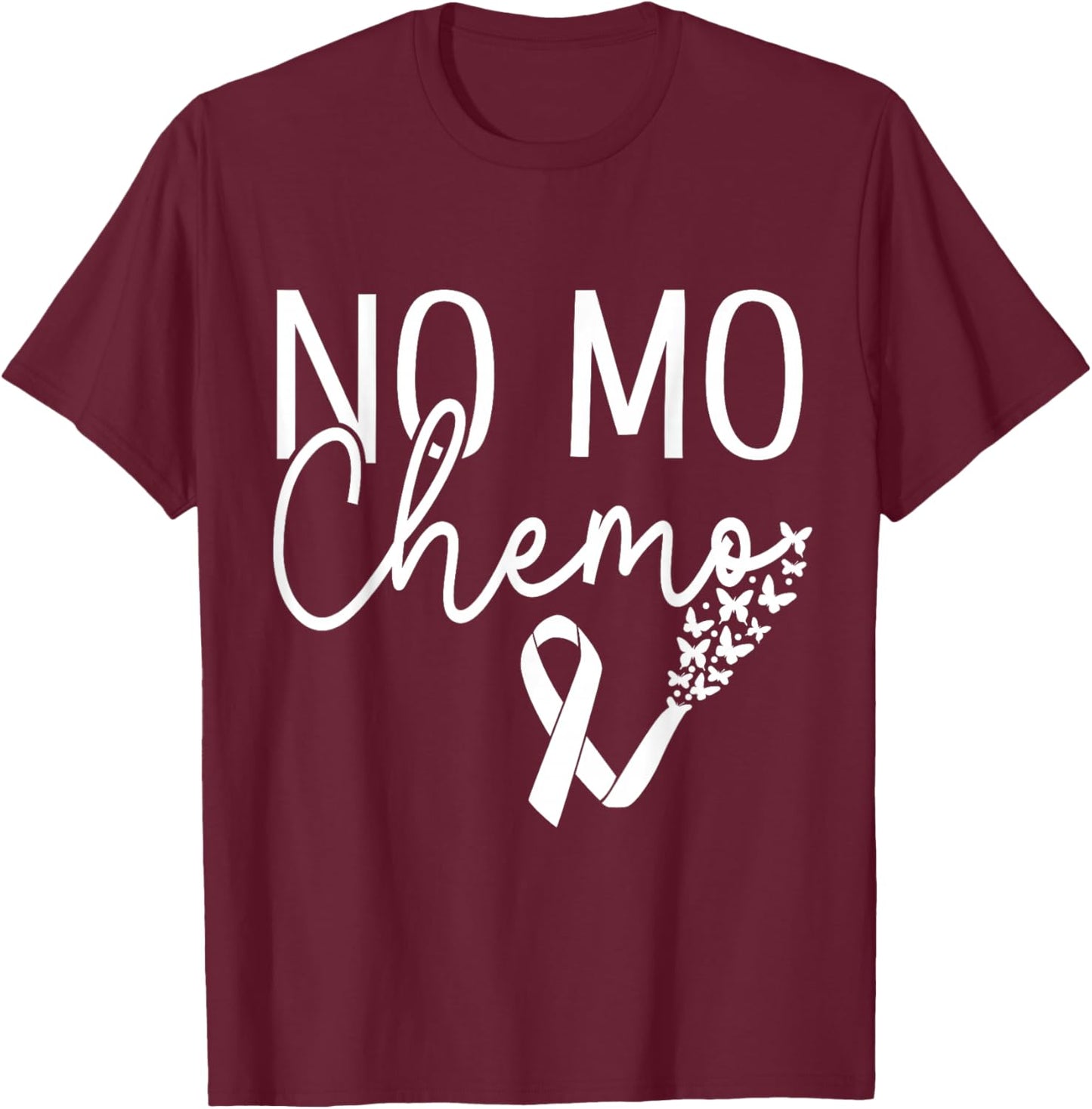 No mo chemo Ribbon Butterflies T-Shirt - T-Shirt | Maroon