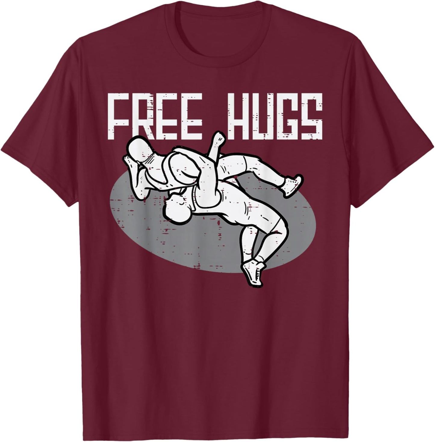 Wrestling Free Hugs Funny Wrestler Men Women Boys Kids T-Shirt - T-Shirt | Maroon