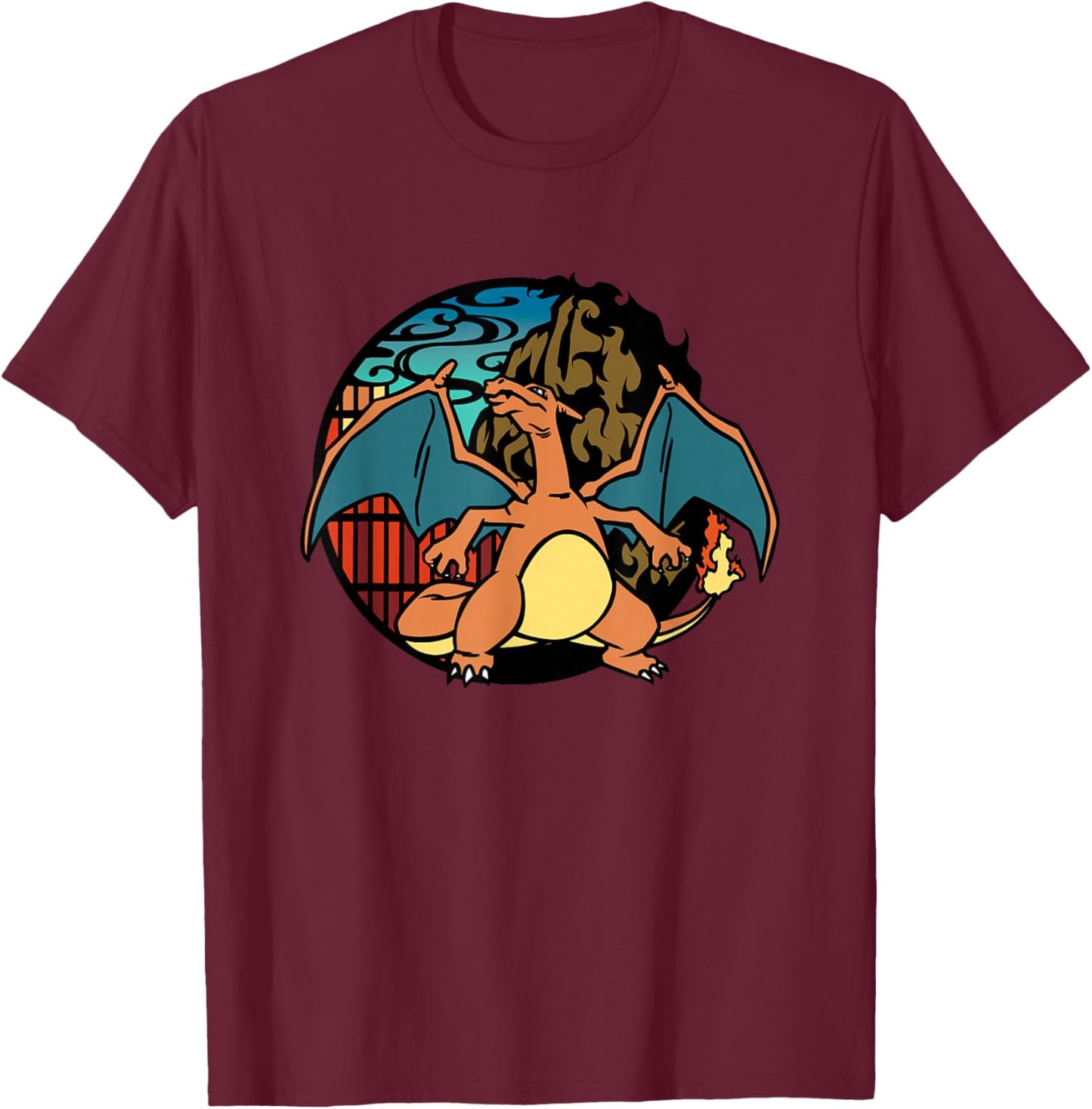 Pokémon Epic Charizard Ready to Fight Big Chest Badge Logo T-Shirt - T-Shirt | Maroon