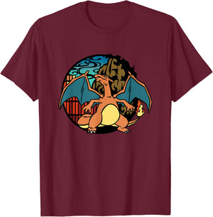 Pokémon Epic Charizard Ready to Fight Big Chest Badge Logo T-Shirt - T-Shirt | Maroon