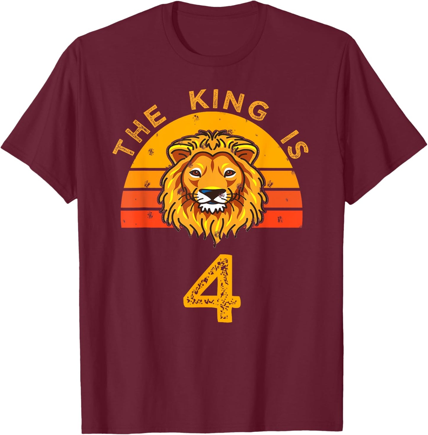 King is 4 Years Old - 4th Birthday Animal Gift Ideas T-Shirt - T-Shirt | Maroon