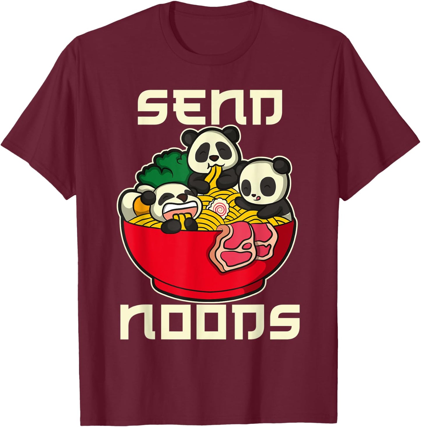 Japanese Anime Kawaii Ramen Noodles Panda T-Shirt - T-Shirt | Maroon