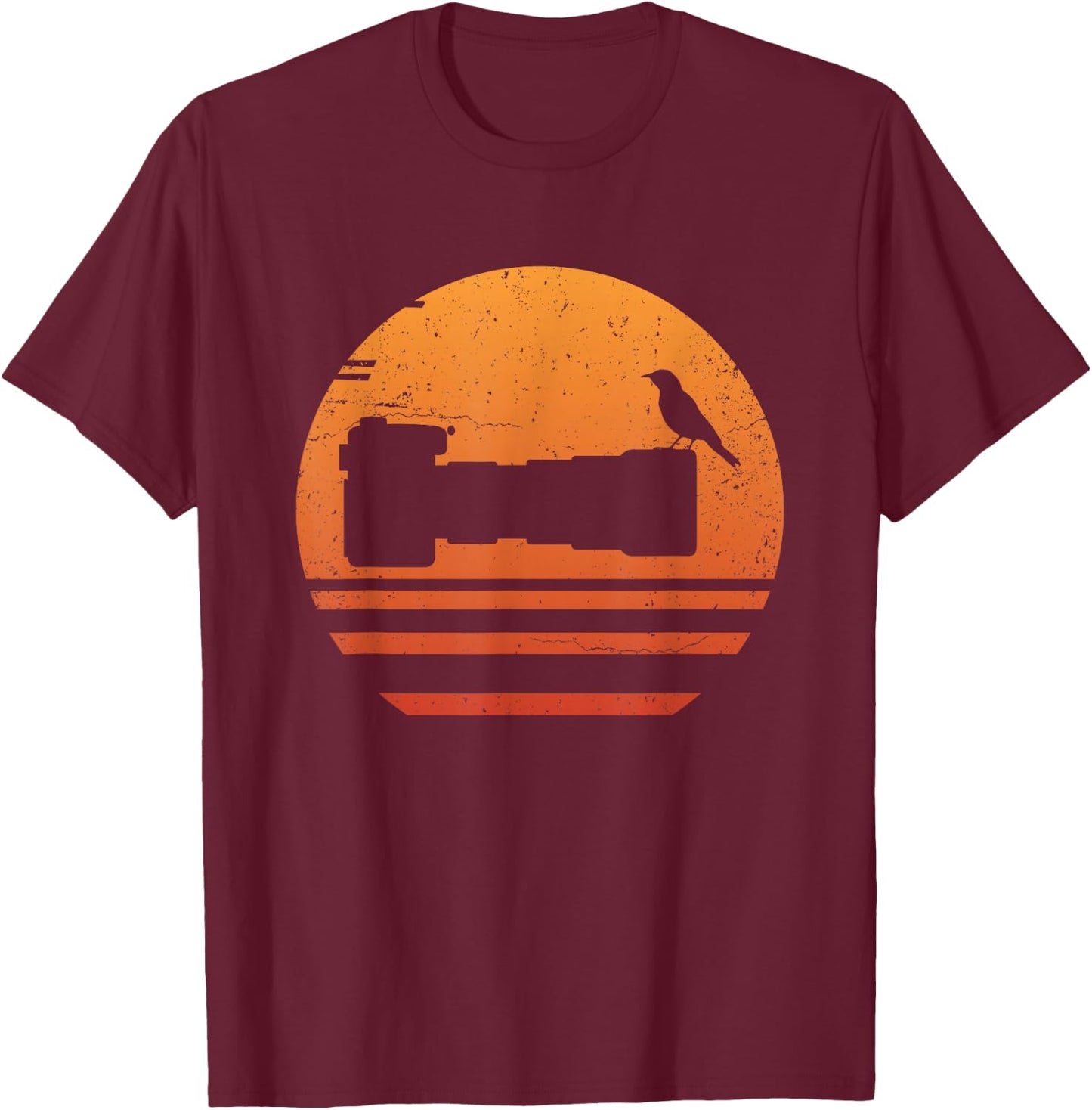 Bird Photographer Camera Retro T-Shirt - T-Shirt | Maroon