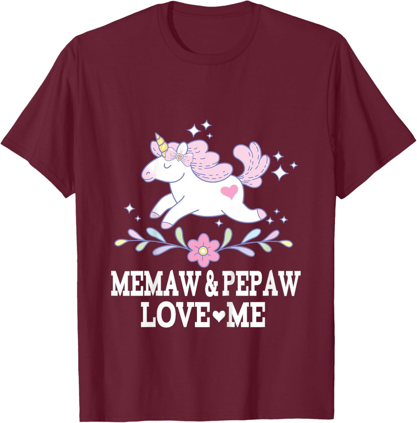 Kids Memaw and Pepaw Love Me Granddaughter Unicorn T-Shirt - T-Shirt | Maroon