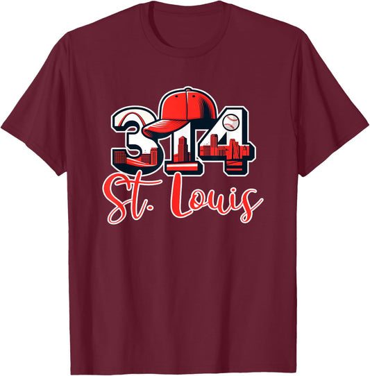 314 St. Louis Skyline With STL Arch T-Shirt - T-Shirt | Maroon