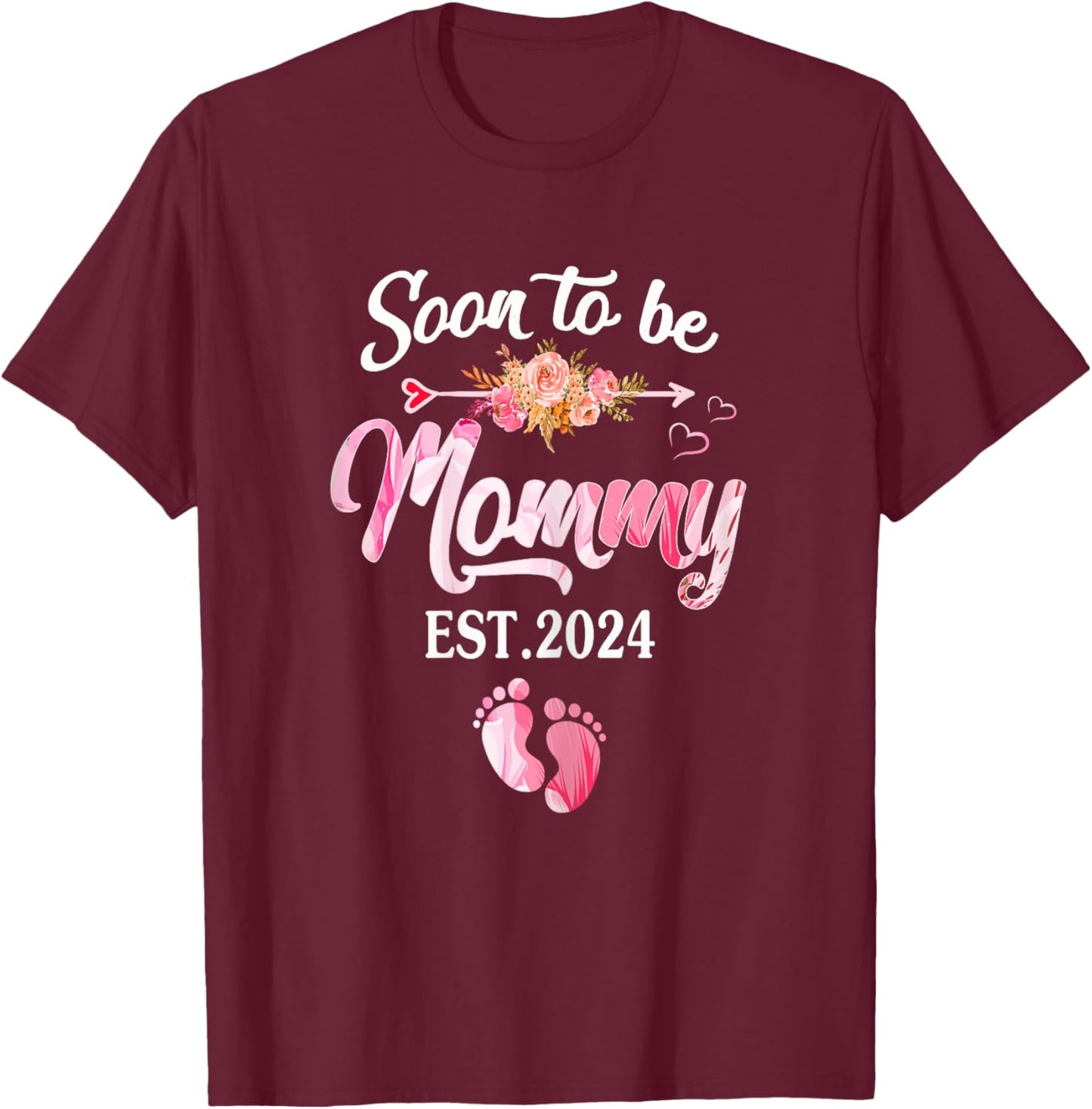 Soon to be Mommy 2024 Mother's Day First Time Mom Pregnancy T-Shirt - T-Shirt | Maroon
