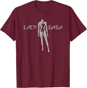 Official Lady Gaga Lightning White Logo T-Shirt - T-Shirt | Maroon