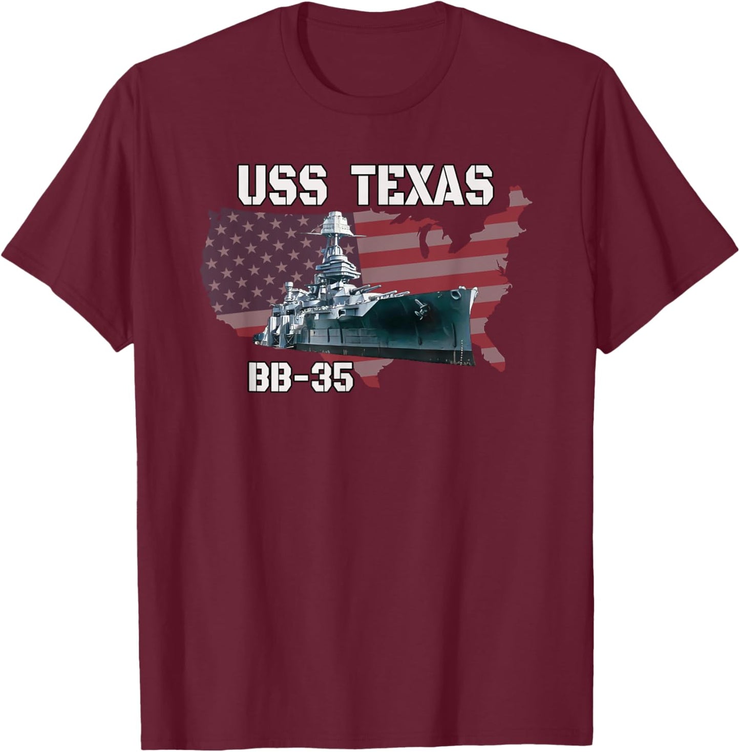WW2 & WW1 American Battleship USS Texas BB-35 Warships T-Shirt - T-Shirt | Maroon