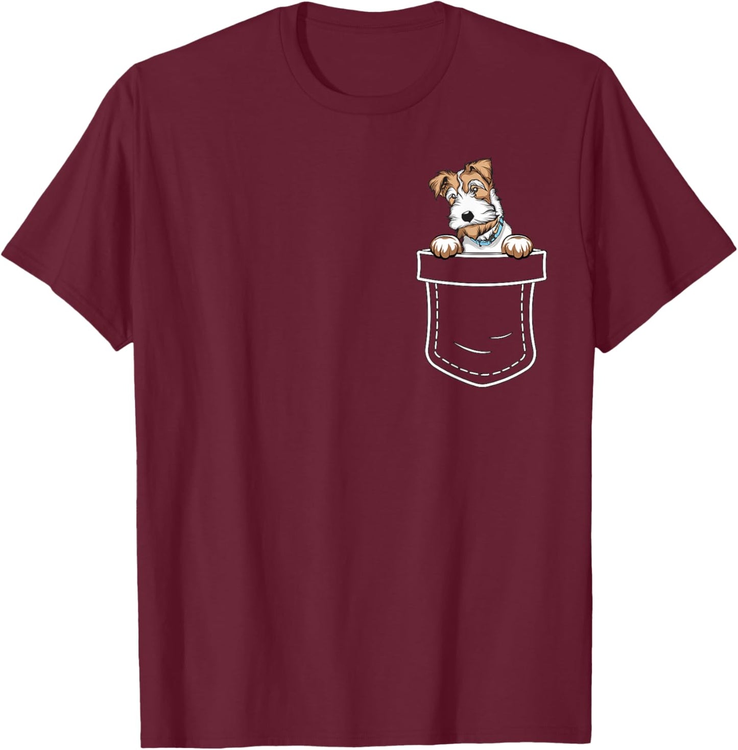 Wirehaired Fox Terrier Chest Pocket Dog T-Shirt - T-Shirt | Maroon
