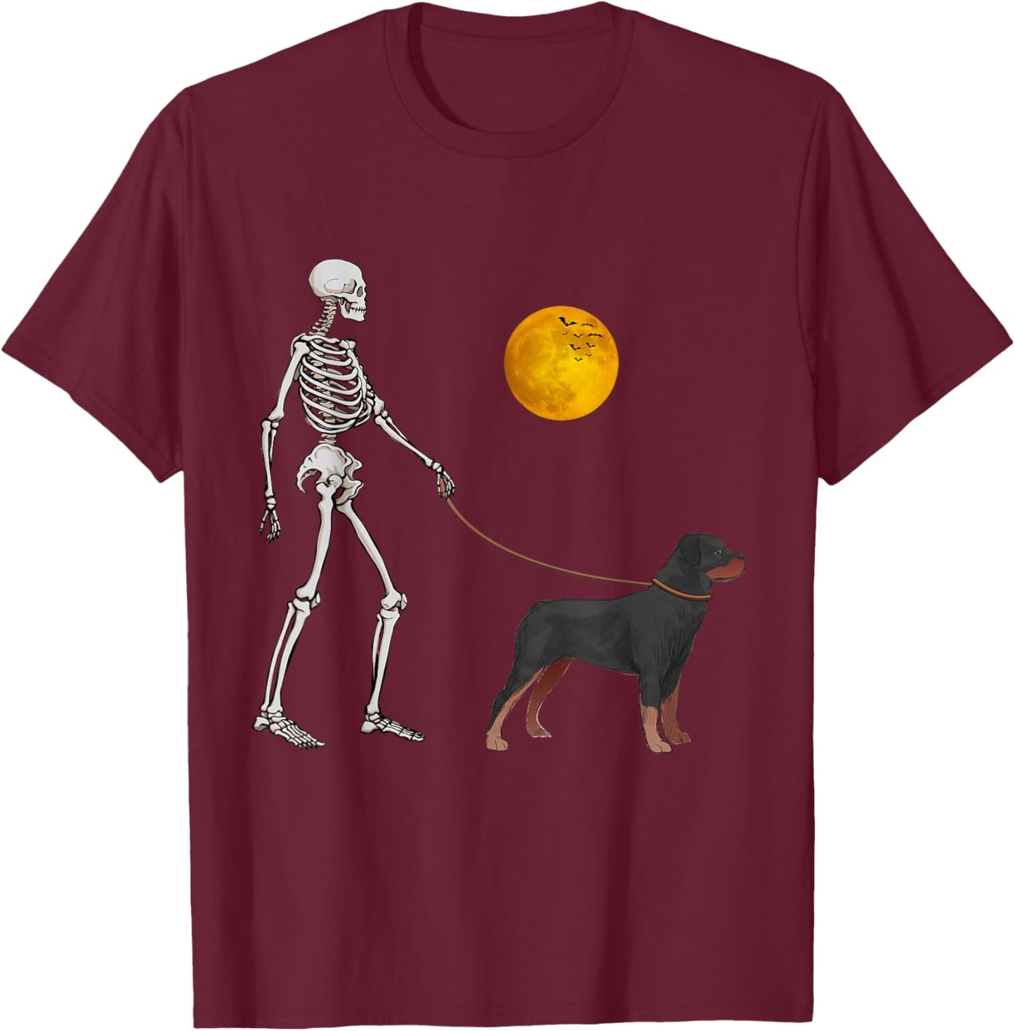 Rottweiler Skeleton Dog Walking Halloween Costume Men Women Kids T-Shirt - T-Shirt | Maroon