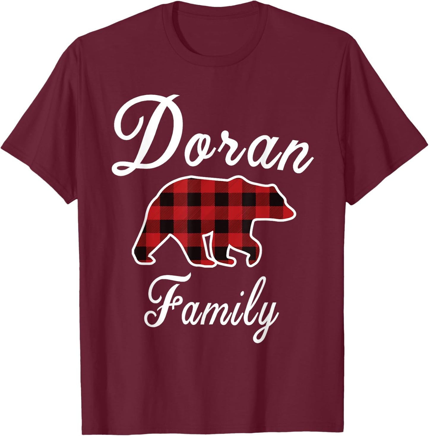 DORAN Family Bear Red Plaid Christmas Pajama Men Women Gift T-Shirt - T-Shirt | Maroon