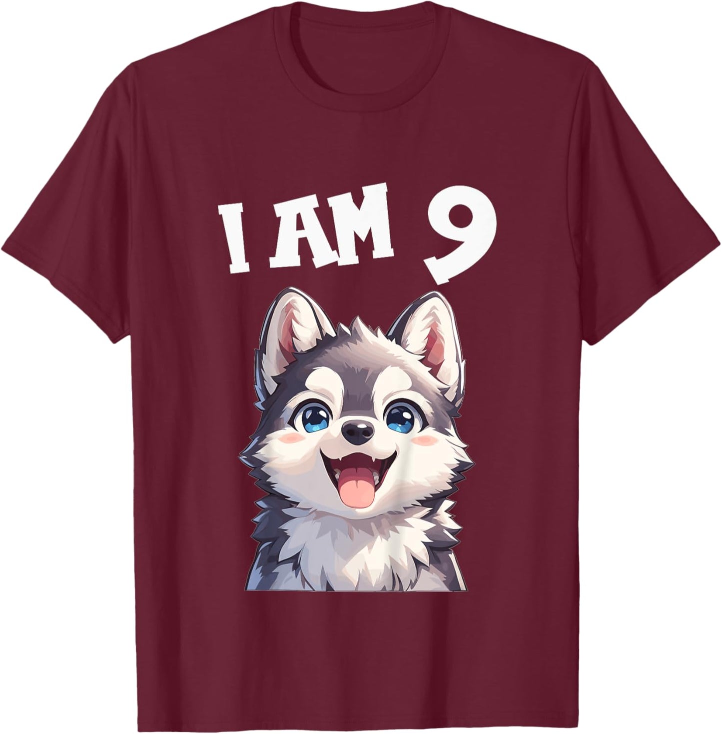 Kids 9 Years old 9th birthday Husky Dogs Husky Dog T-Shirt - T-Shirt | Maroon