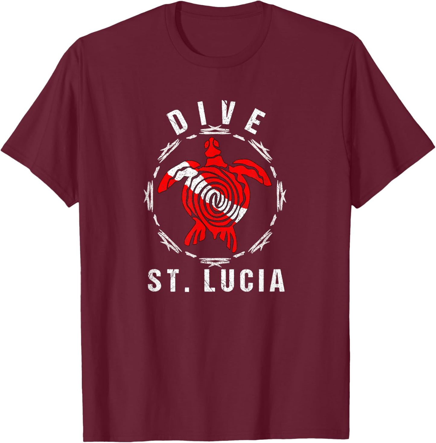 Dive St. Lucia Vintage Tribal Turtle Gift T-Shirt - T-Shirt | Maroon