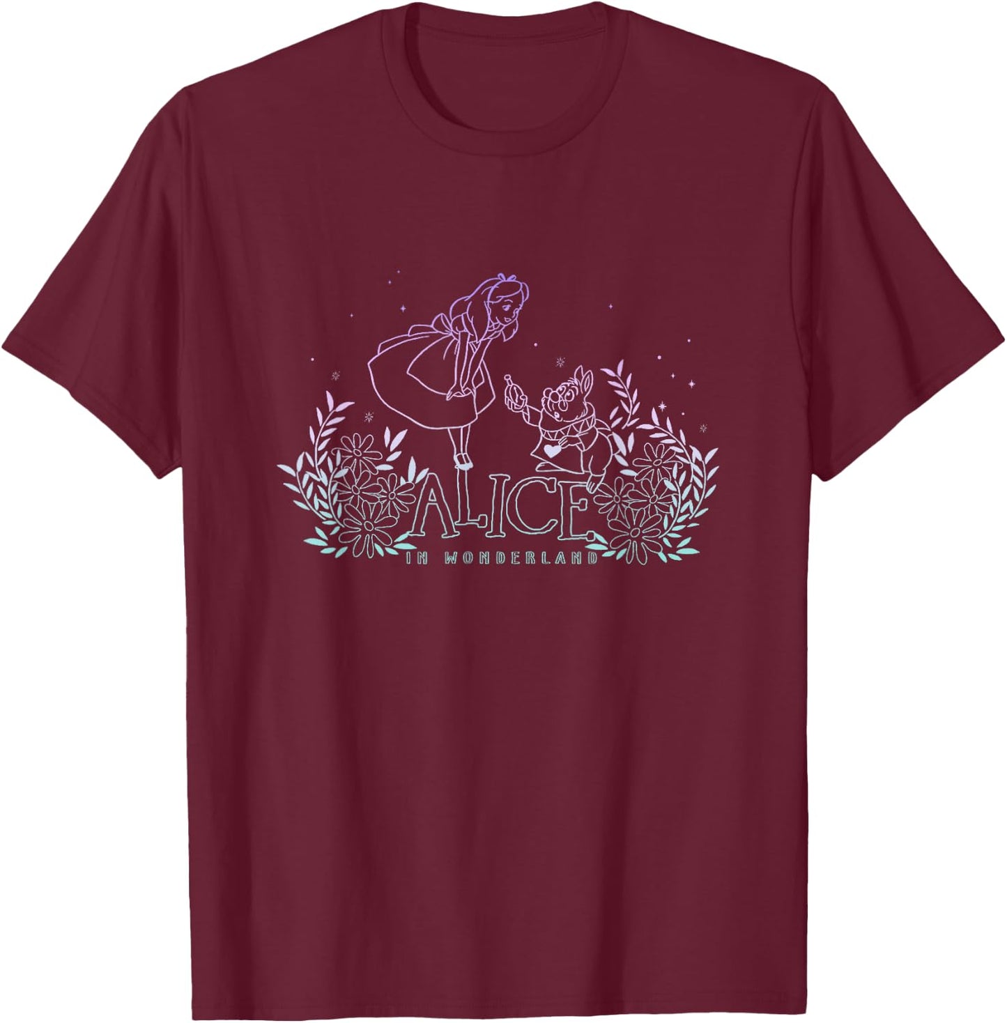 Disney Alice In Wonderland Alice Meets White Rabbit Dark T-Shirt - T-Shirt | Maroon