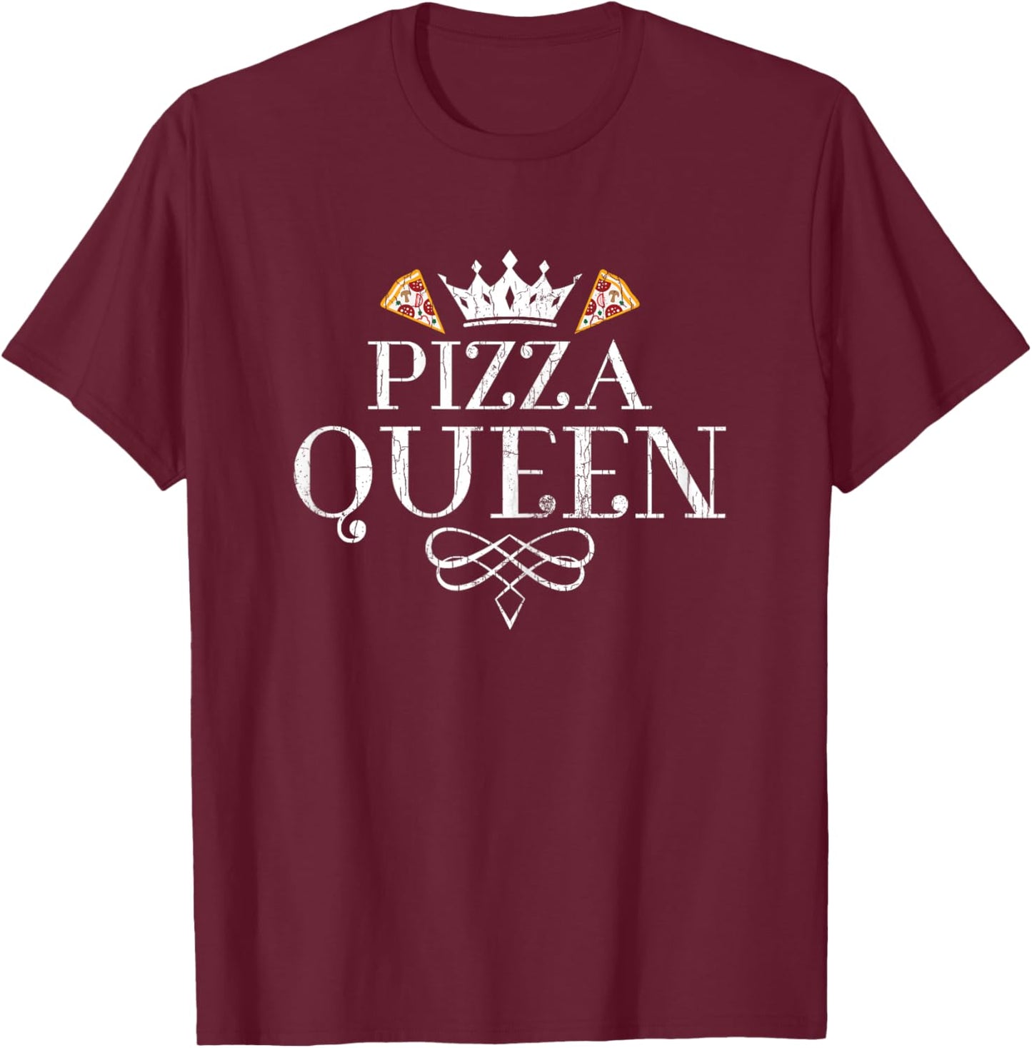 Pizza Queen Funny Eater Graphic T-Shirt - T-Shirt | Maroon