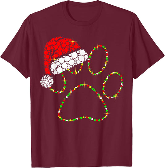 Santa Claus Dog Paw Xmas Decorations Merry Christmas Pajama T-Shirt - T-Shirt | Maroon