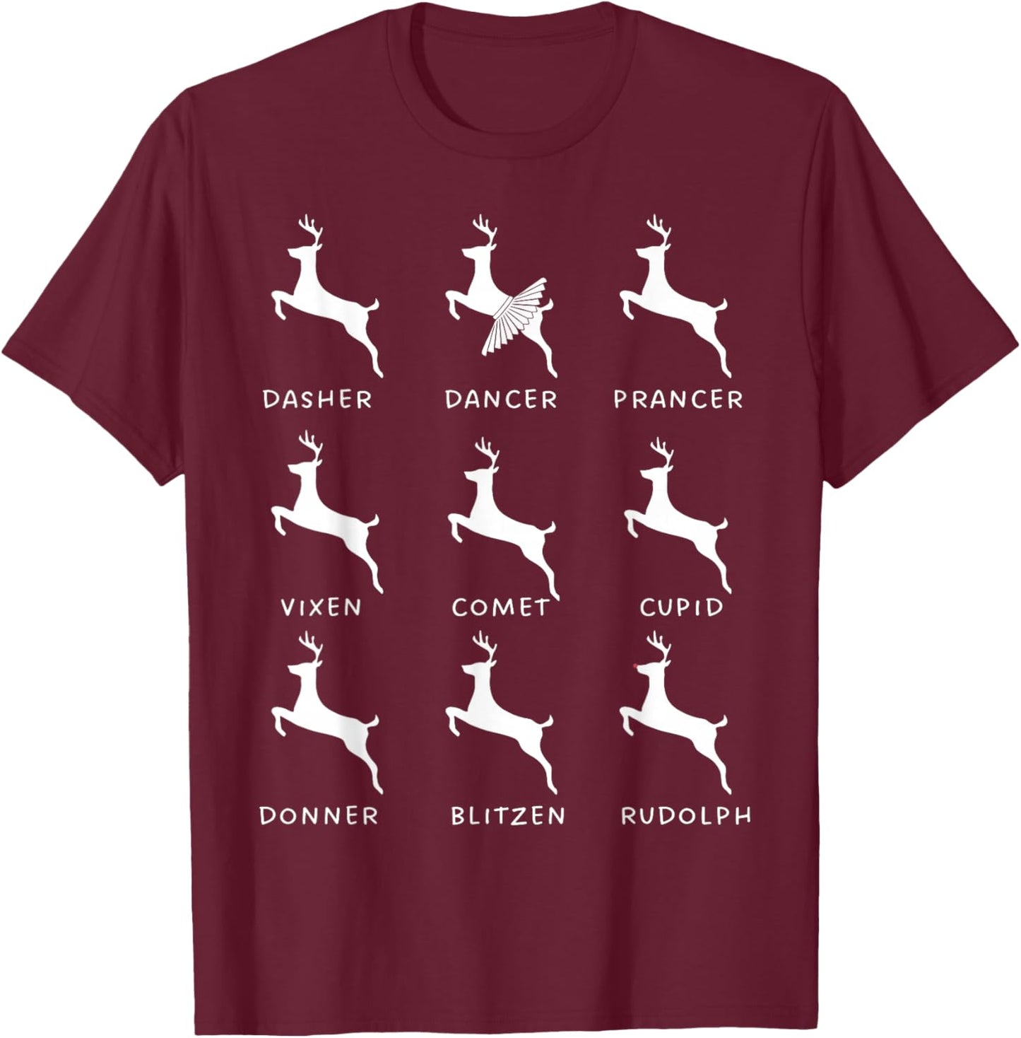 Christmas Dancer Ballet Ballerina Dance Teacher Reindeer T-Shirt - T-Shirt | Maroon