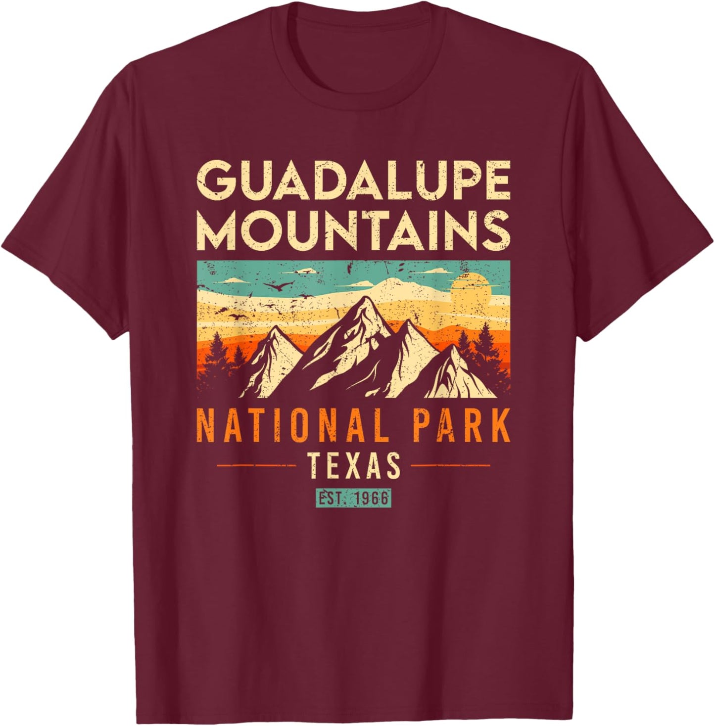 Guadalupe Mountains Est 1966 Texas Retro National Park T-Shirt - T-Shirt | Maroon