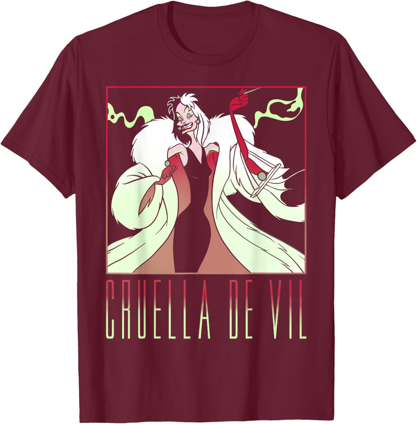 Disney 101 Dalmatians Cruella De Vil Portrait Box Up T-Shirt - T-Shirt | Maroon