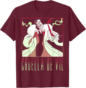 Disney 101 Dalmatians Cruella De Vil Portrait Box Up T-Shirt - T-Shirt | Maroon