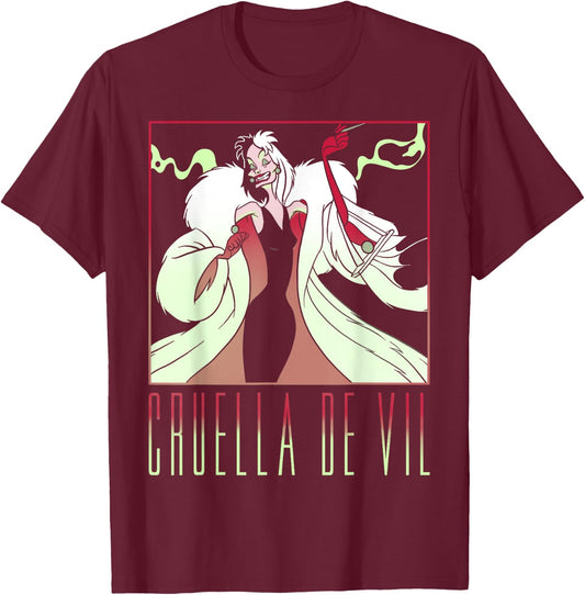 Disney 101 Dalmatians Cruella De Vil Portrait Box Up T-Shirt - T-Shirt | Maroon