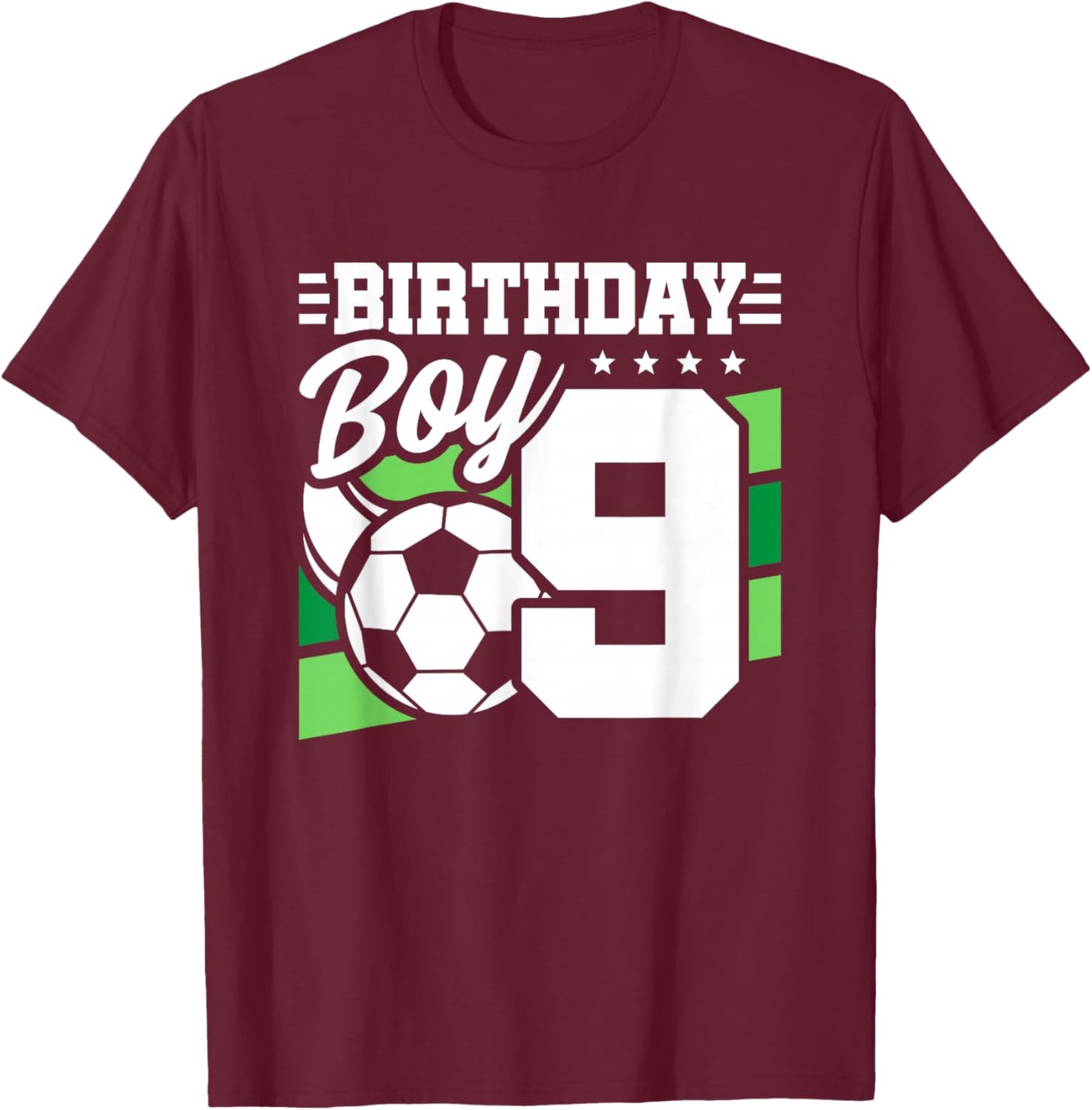 Soccer Birthday Party - 9 Year Old Boy - 9th Birthday T-Shirt - T-Shirt | Maroon