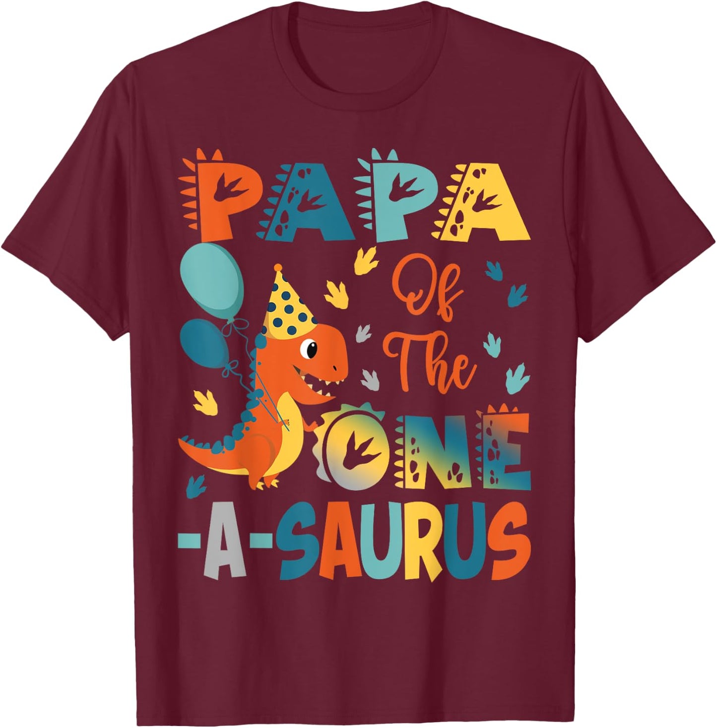 Papa Of The One-A-Saurus 2Nd Birthday Dinosaur Party T-Shirt - T-Shirt | Maroon