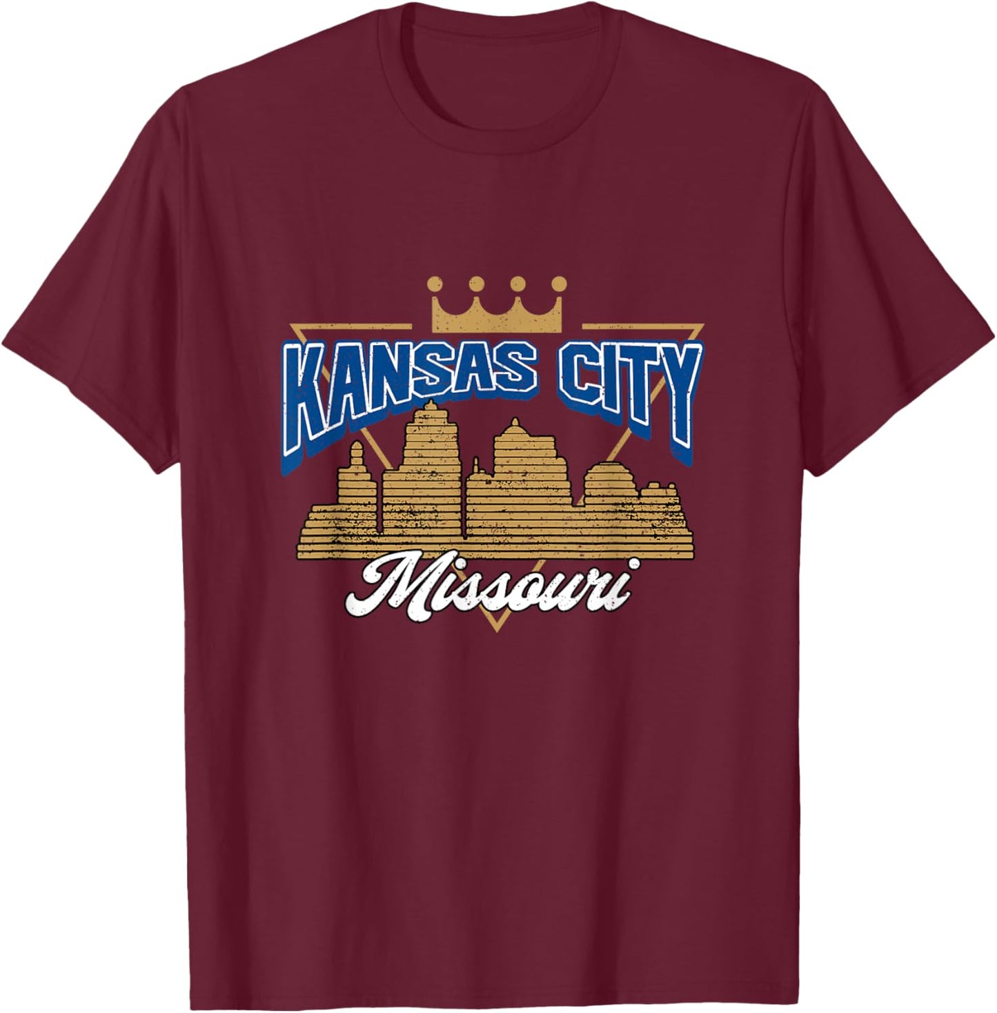 Vintage Distressed Kansas City Missouri City Skyline T-Shirt - T-Shirt | Maroon