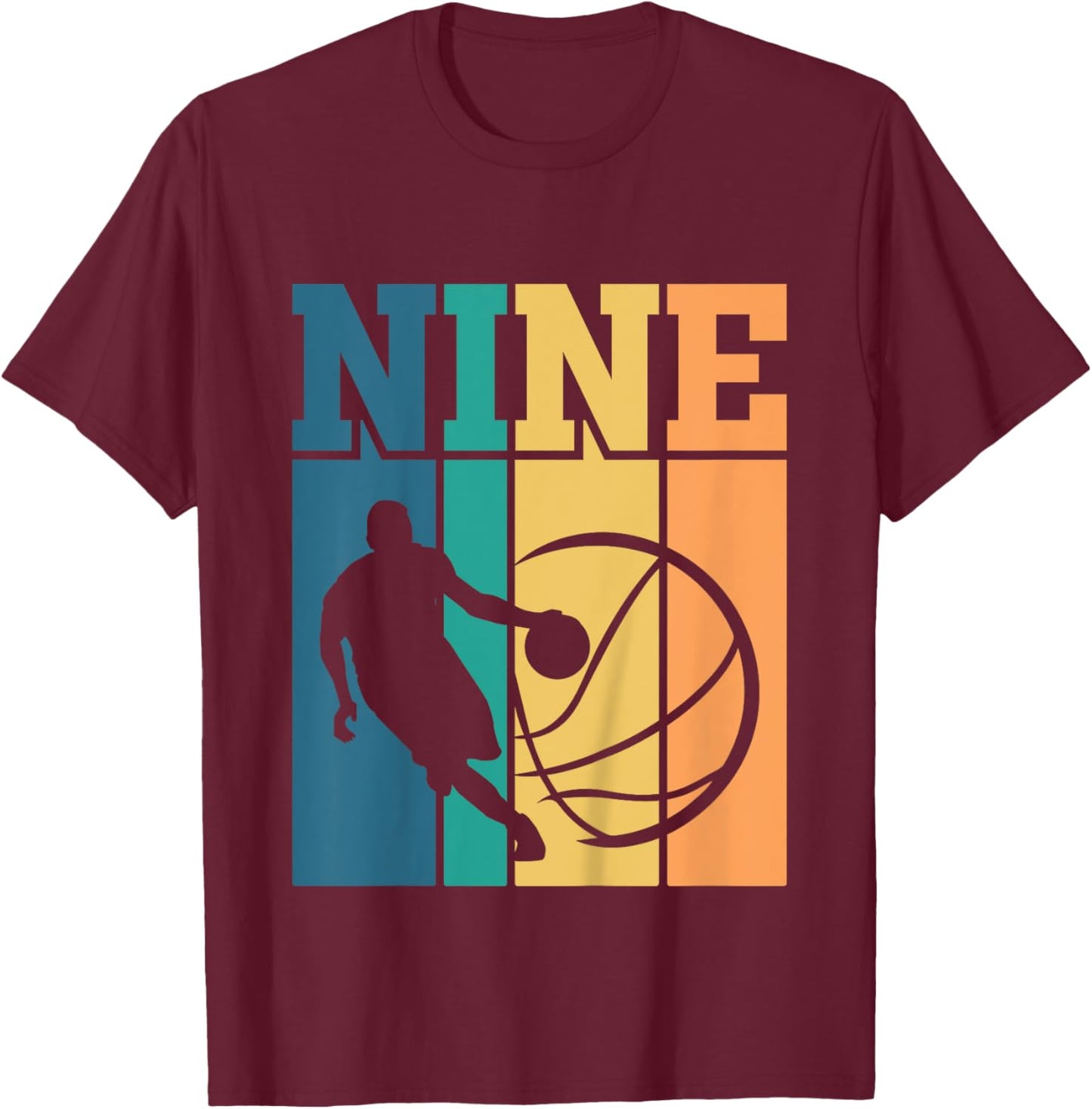 Kids Children's birthday 9 years 9th birthday basketball T-Shirt - T-Shirt | Maroon