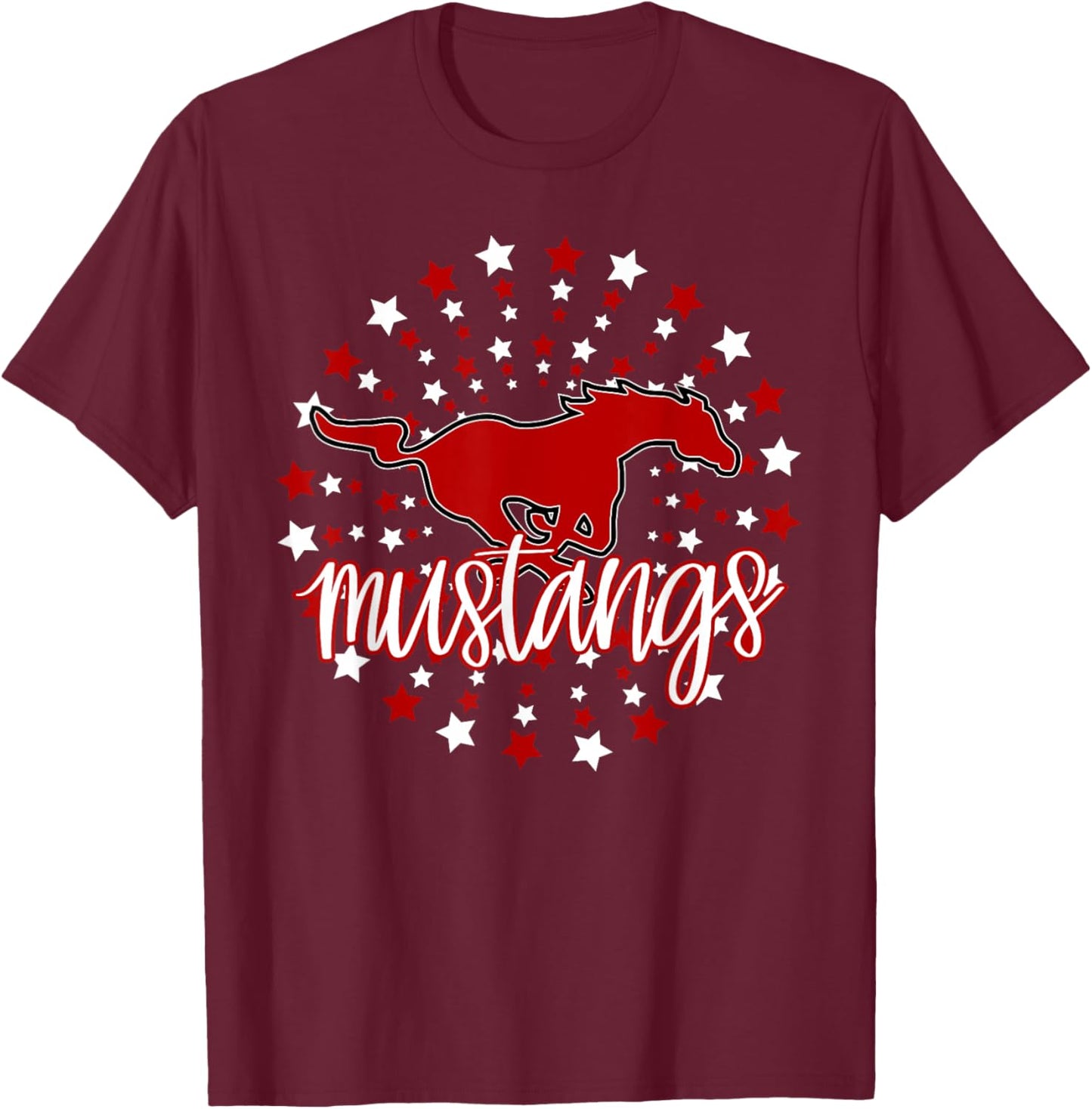 Mustangs School Spirit Football Mom Mustang Pride Teacher T-Shirt - T-Shirt | Maroon