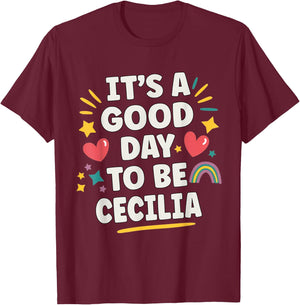 Cecilia Personalized Retro Girls Custom Cecilia Name T-Shirt - T-Shirt | Maroon