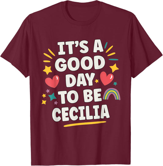 Cecilia Personalized Retro Girls Custom Cecilia Name T-Shirt - T-Shirt | Maroon