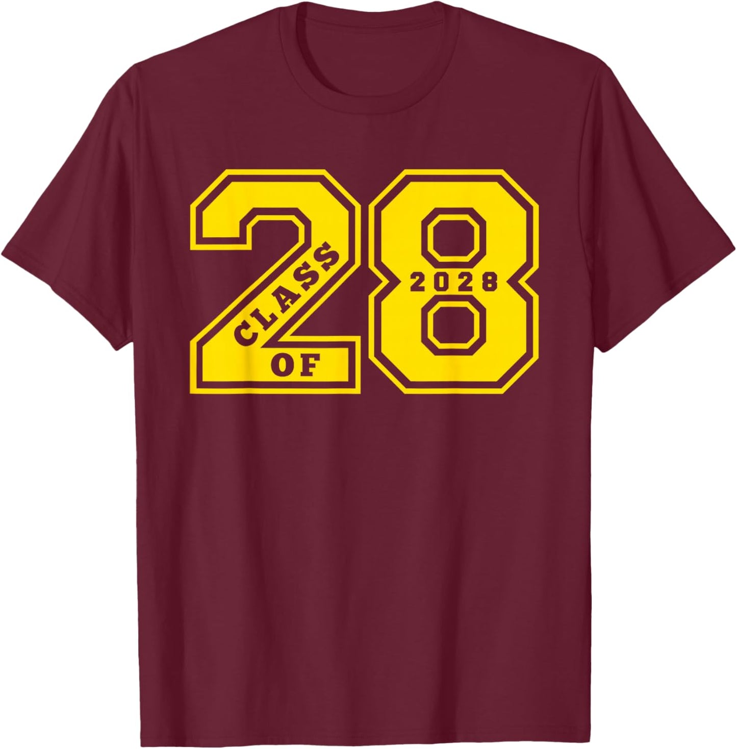Class of 2028 - Gold Letterman Style Class of 28 Swag Gift 1 T-Shirt - T-Shirt | Maroon