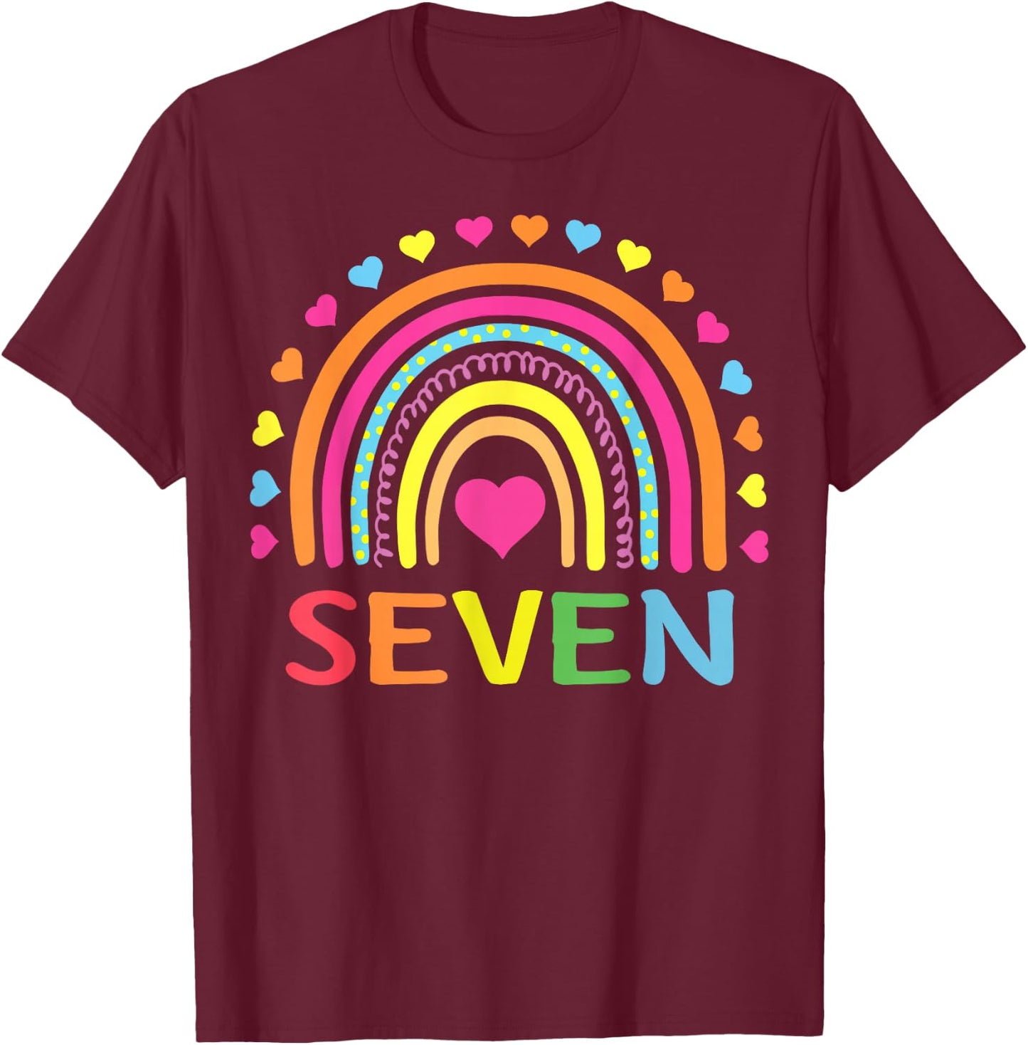 7 Years Old Rainbow 7th Birthday Gift Girls Boys Kids T-Shirt - T-Shirt | Maroon