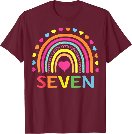 7 Years Old Rainbow 7th Birthday Gift Girls Boys Kids T-Shirt - T-Shirt | Maroon