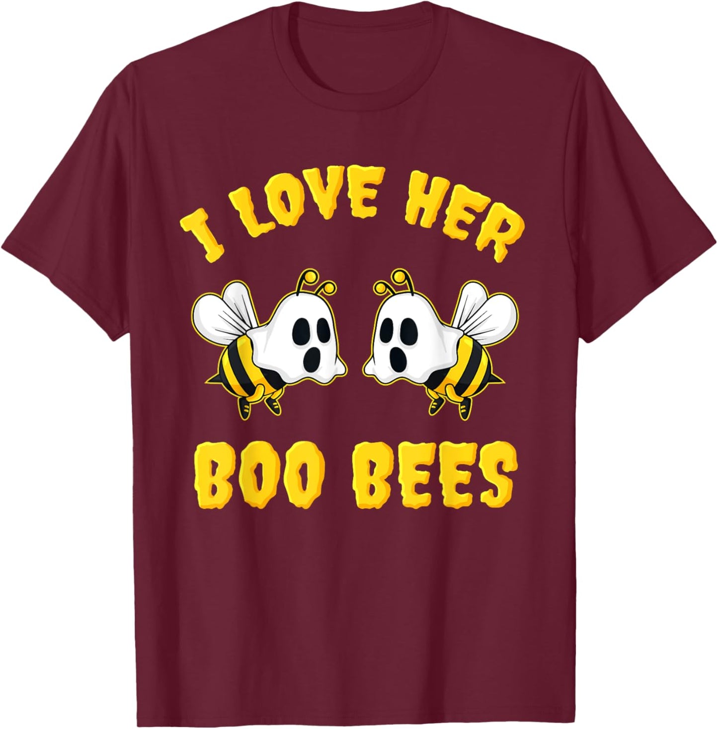 Halloween I Love Her Boo Bees Funny T-Shirt - T-Shirt | Maroon