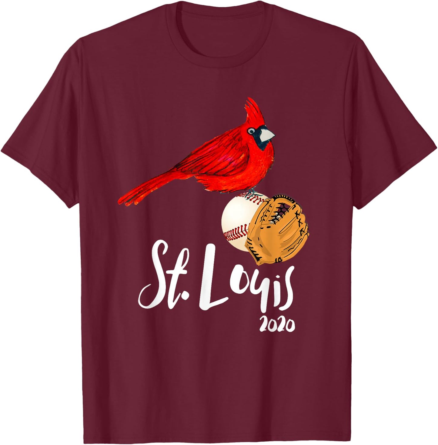 Saint Louis Red Cardinal 2020 Art and Baseball Design T-Shirt - T-Shirt | Maroon