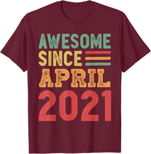 Awesome Since April 2021 4th Birthday Gift T-Shirt - T-Shirt | Maroon