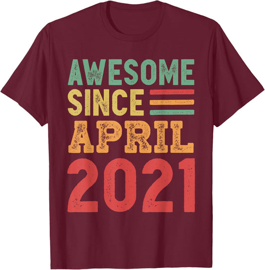 Awesome Since April 2021 4th Birthday Gift T-Shirt - T-Shirt | Maroon