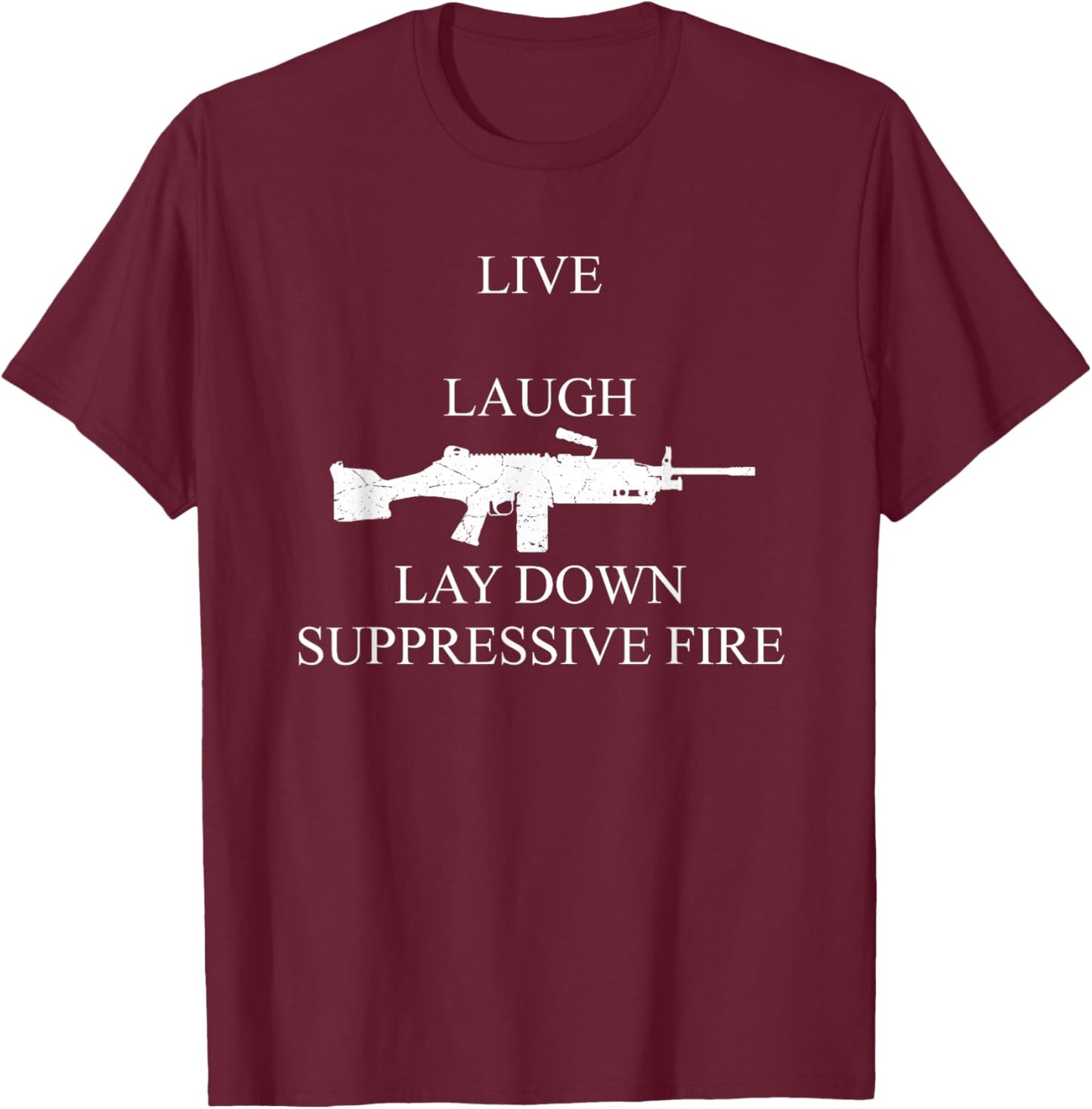Dinosaurus Rekx M249 Machine Gun Funny Graphic - Men's Adults X-Small Black Short Sleeve Classic Fit Imported T-Shirt - T-Shirt | Maroon