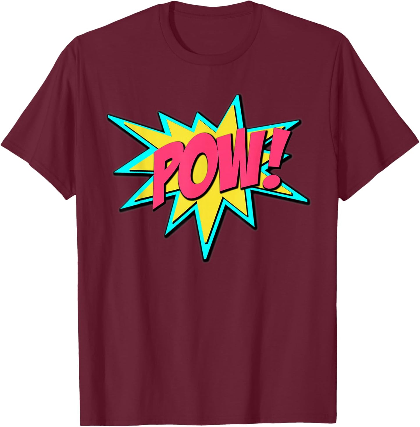 Pow! Retro Comic Book Art Superhero T-Shirt - T-Shirt | Maroon