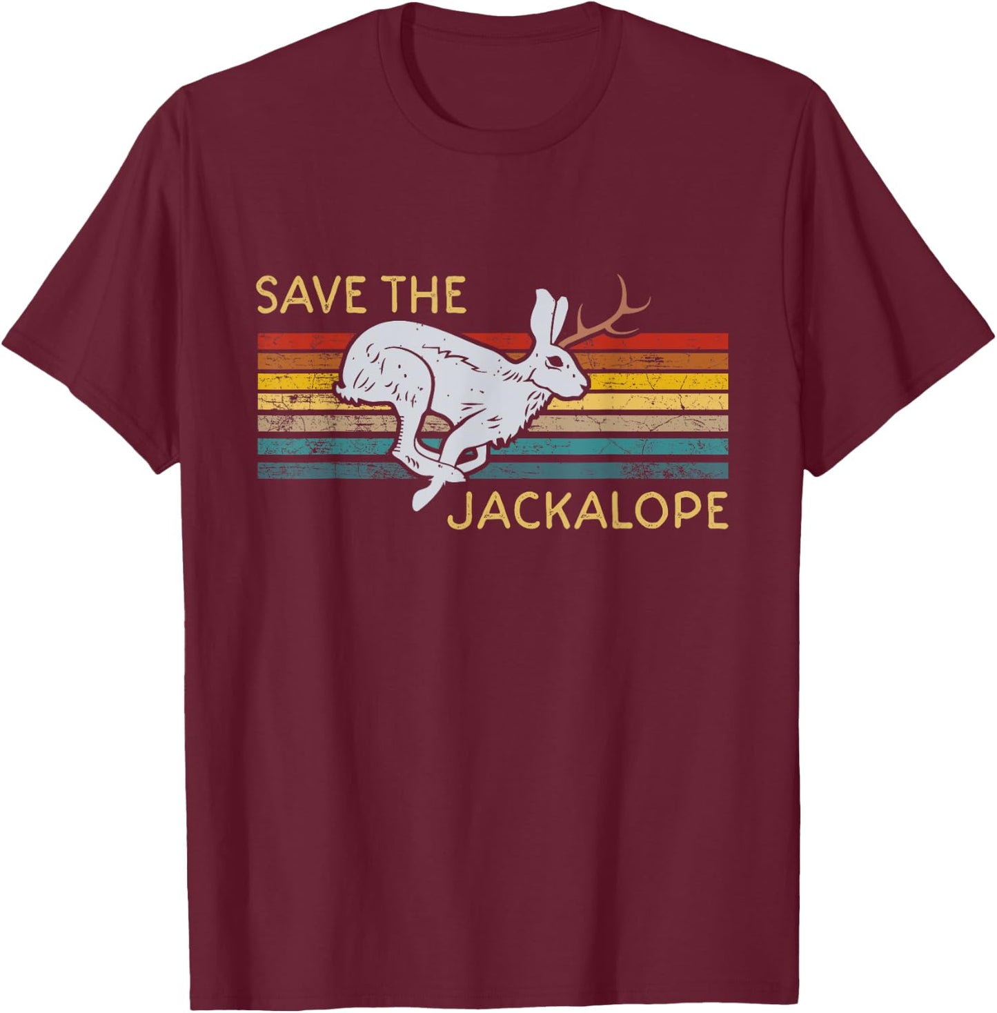 Save The Jackalope Vintage Rabbit Camping Cryptozoology T-Shirt - T-Shirt | Maroon
